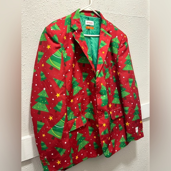 Opposuits Christmas Suit Blazer Jacket Christmas Tree Print NWOT L 42-44 - Picture 3 of 7